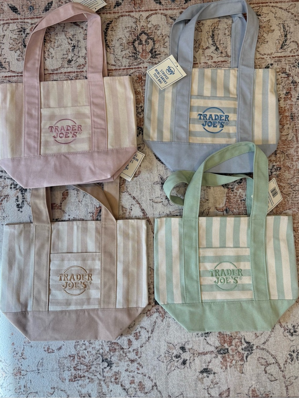 NWT Trader Joe's Striped Canvas Mini Tote Set of 4 Summer 2026